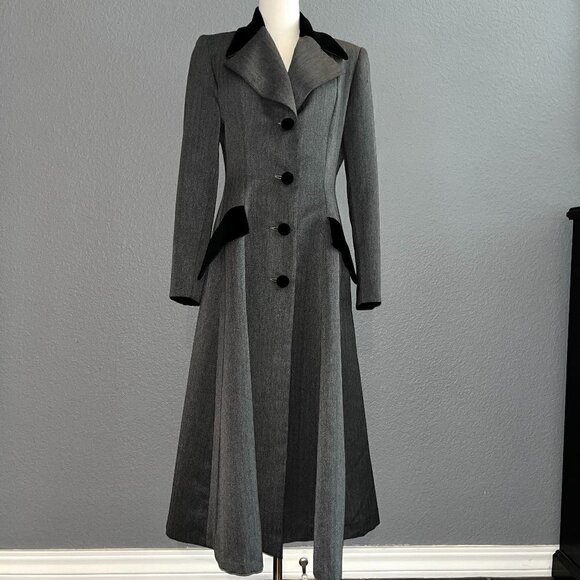 Steampunk MAXI Black & Gray OPERA COAT by Designer ANGEL Made in Italy  - EUC-42 - Picture 1 of 13